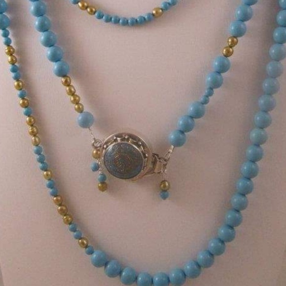 Turquoise Blue Wraparound Necklace and earrings se
